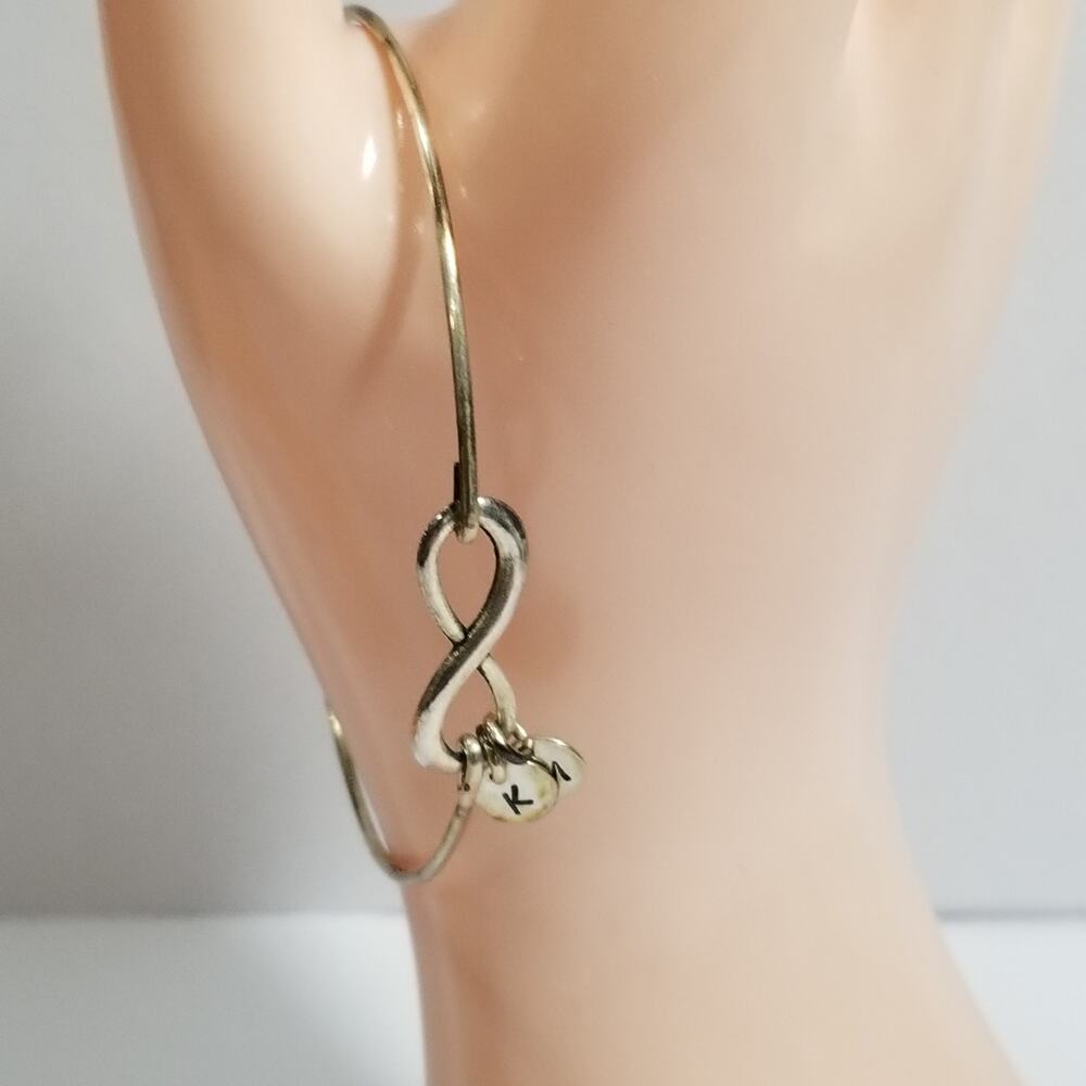 Infinity 2 3/4" bangle bracelet initials K M 1.2001
